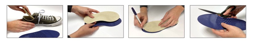  If necessary, cut the insoles along the size lines or use the shoe's inner sole as a template. ​